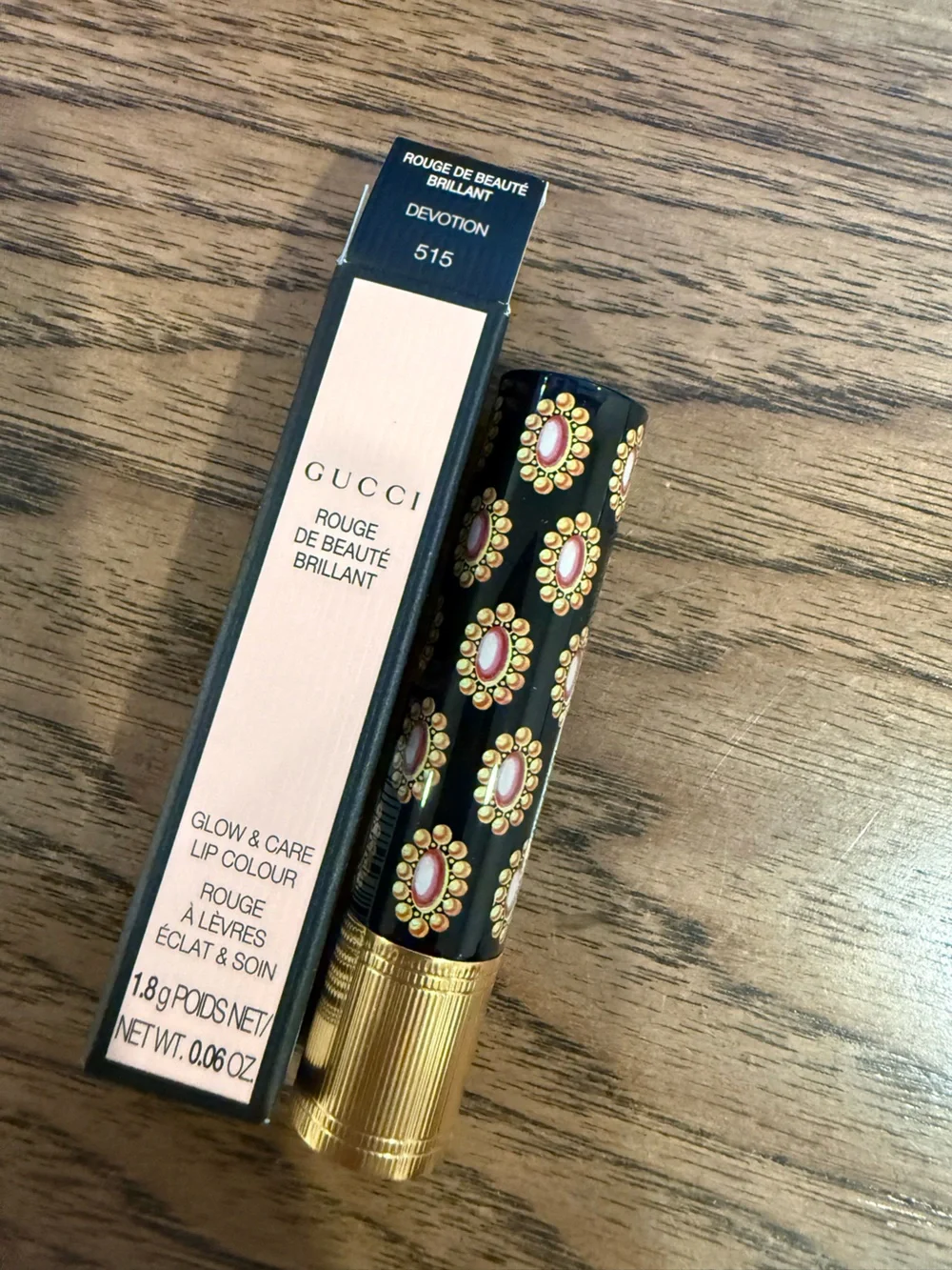 Gucci Lipstick Case with Gold and Pink Accents 24 Hr hydration Limited Edition